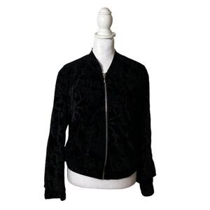 White House Black Market Floral Velvet Velour Y2K Black Bomber Jacket US XS